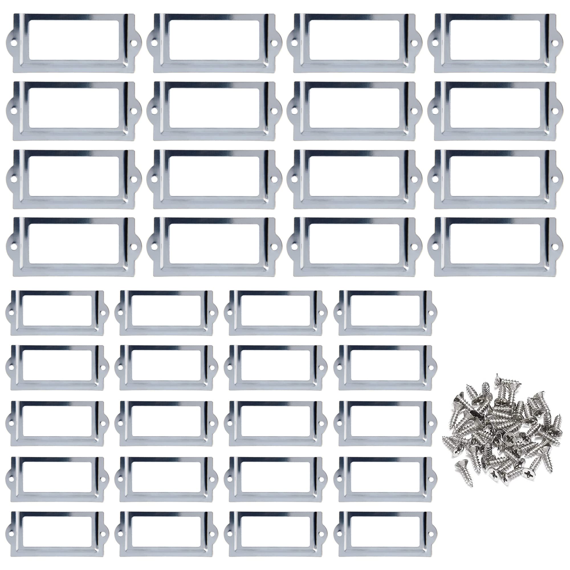 HAOBIN Pack of 36 Label Holders Metal Label Holder Label Frame Metal Label Holder Label Frame Silver with Screws, Shelf Sashes and File Slants for Office Libraries