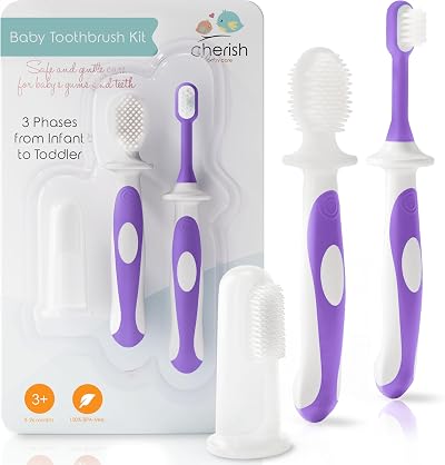 Cherish Baby Care 0-2 Years Toothbrush Kit 3-Pack Purple (Finger Silicone
