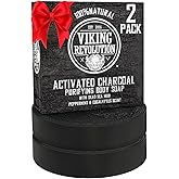 Viking Revolution Skin Cleaning Agent Activated Charcoal Soap for Men w/Dead Sea Mud, Body and Face, Cleanser,Cleansing Blackheads - Peppermint & Eucalyptus Scent 6 Oz (Pack of 2)