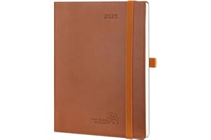 POPRUN 2025 Planner 6.5'' x 8.5'' - 2025 Weekly Calendar with Hourly Time Slots, Weekly/Monthly Appointment Book for Time Management - Leather Soft Cover - Brown
