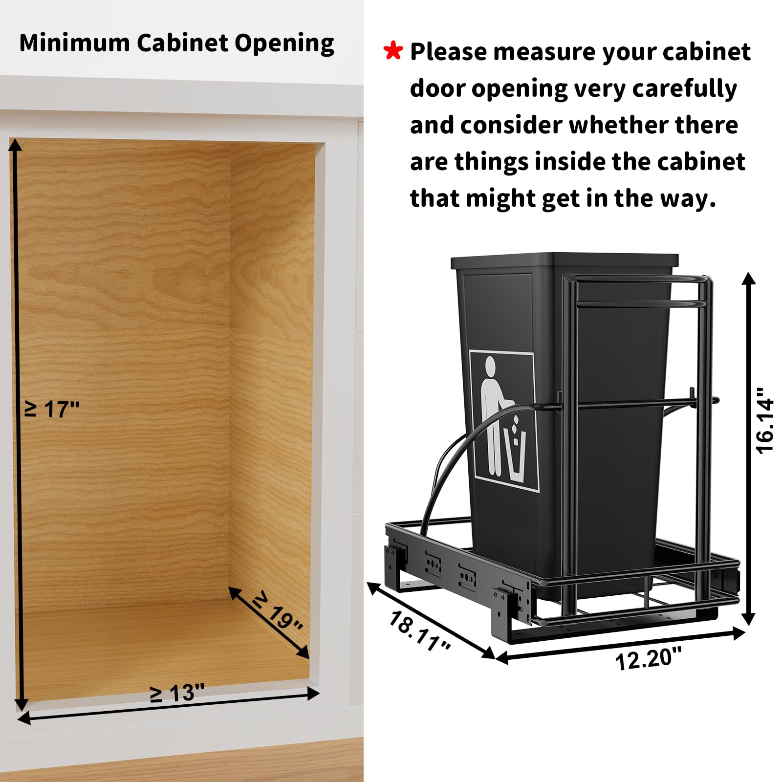 Pull Out Trash Can Under Cabinet 7-13 Gallon 50QT, Heavy Duty Under Sink Garbage Can Pull Out ≥13