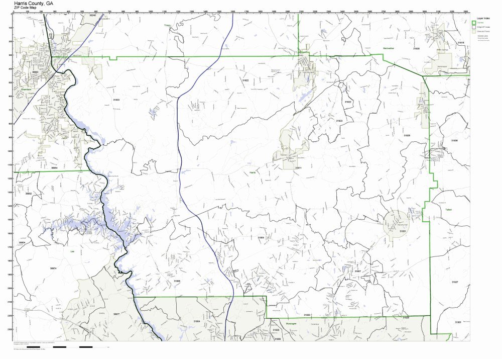 Harris County Ga Map Harris County, Georgia Ga Zip Code Map Not Laminated: Office Products -  Amazon