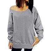 LYXIOF Womens Off Shoulder Sweatshirt Slouchy Long Sleeve Shirts Pullover Tops