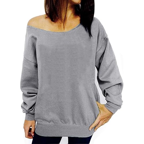 LYXIOF Womens Off Shoulder Sweatshirt Slouchy Long Sleeve Shirts Pullover Tops