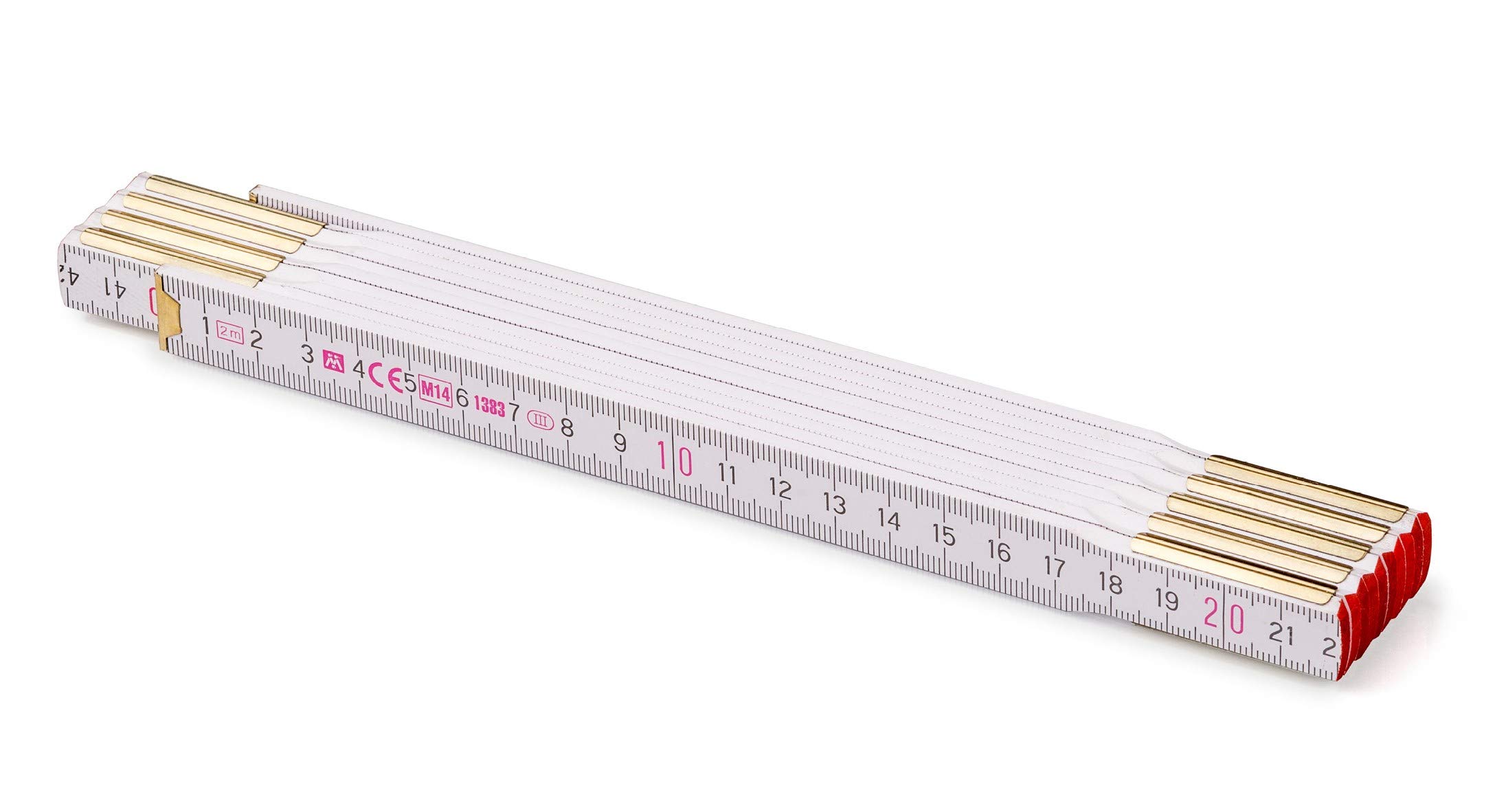 M METRIE Wood Folding Ruler, 2 m, Duplex Division, White, CE, Accuracy Class III (3), Made in the EU