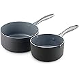 GreenPan Lima Healthy Ceramic Nonstick, Saucepan Set, 1QT and 2QT, Gray