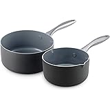 GreenPan Lima Healthy Ceramic Nonstick, Saucepan Set, 1QT and 2QT, Gray
