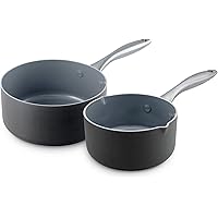 GreenPan Lima 1QT and 2QT Ceramic Non-Stick Saucepan Set, Gray -