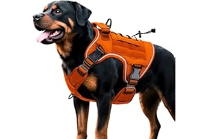 BRUVOALON Heavy-Duty Tactical Dog Harness for Large Dogs, No Pull Adjustable Reflective Pet Vest with Molle System, K9 Military-Grade Control for Service Training, Outdoor & 10+ Breeds, Orange, X-Large