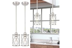 Osimir Brushed Nickel Pendant Lights Kitchen Island 2 Pack, Mini Glass Pendant Light Fixtures with Clear Glass, Modern Hanging Lighting for Kitchen Sink Dining Room Bathroom, CH9176BN-2PK