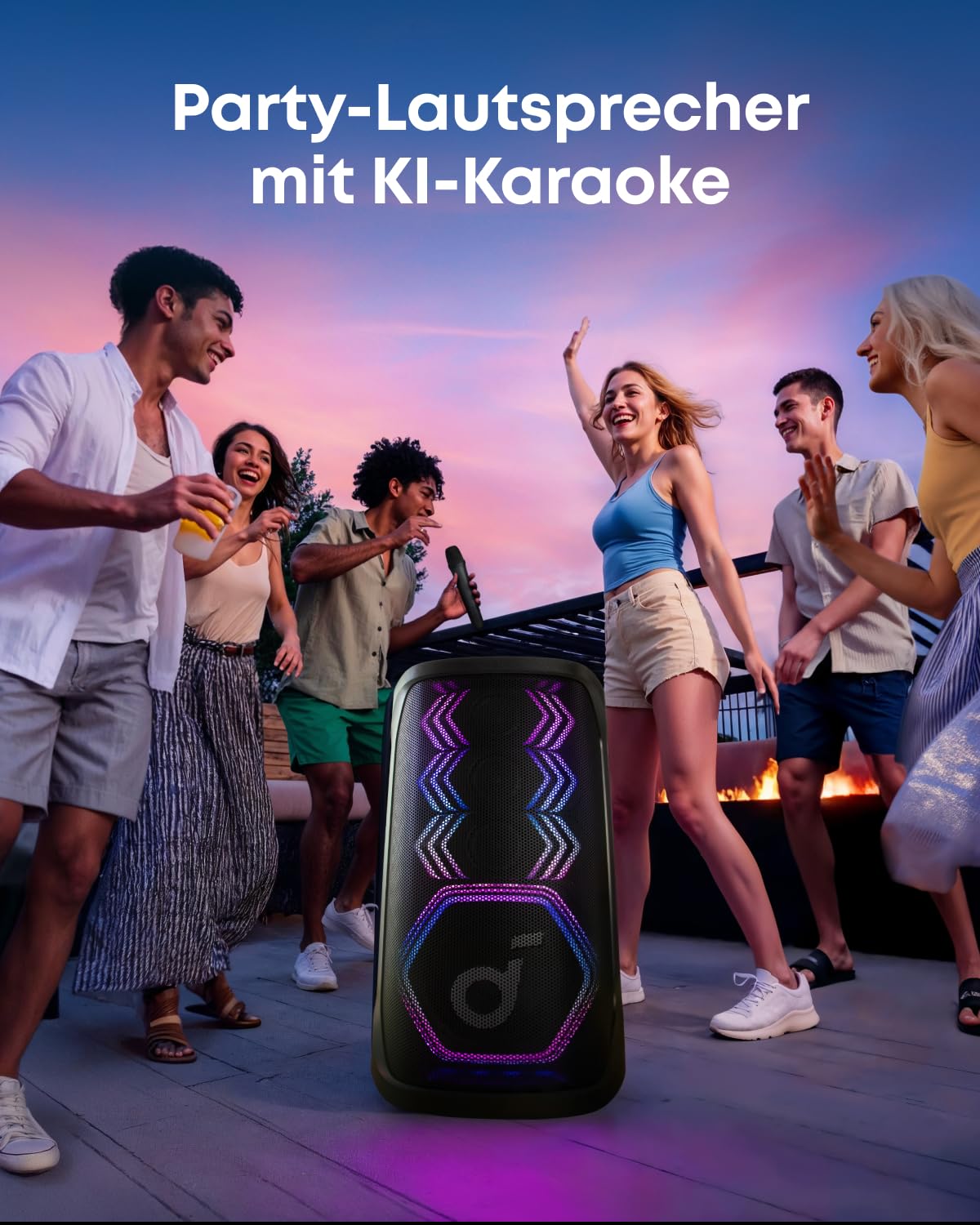 soundcore Rave 3S Partybox mit KI-Karaoke, Party-Lautsprecher mit 2 kabellosen Mikros, 200W Sound, KI-Gesangsentfernung, Lichtshow, Auracast, 12h Spielzeit, Bluetooth Lautsprecher für innen & außen 2
