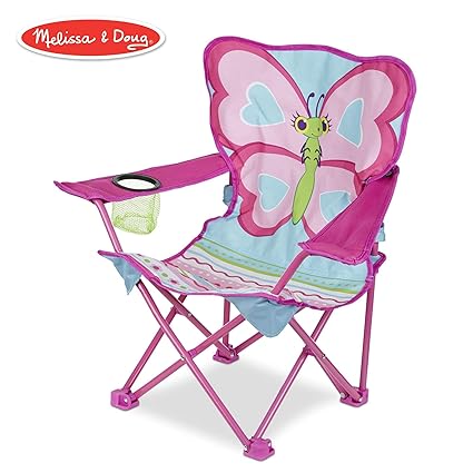 Melissa Doug Cutie Pie Butterfly Camp Chair Easy To Open Handy Cup Holder Cleanable Materials Carrying Bag 23 7 H X 6 7 W X 6 7 L