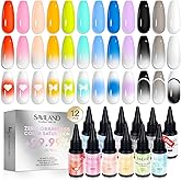 SAVILAND Airbrush Gel Nail Polish Hema-Free: Dilution-free 30ML Airbrush Polish Set, Cool & Warm Colors Non-Acetone Airbrush Stencils for Nails Airbrush for French Nail Art Manicure DIY Salon & Party