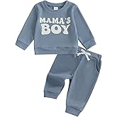 Gobuuly Toddler Baby Boy Fall Winter Clothes Mama's Boy Outfits Letter Waffle Knitted Sweatshirt Tops and Casual Pants Set