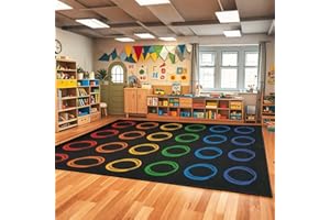 MAISONRINA Large Classroom Rugs for Elementary,7.7x13Ft Classroom Carpet with Seating Spots,Colorful Circle Educational Rugs 