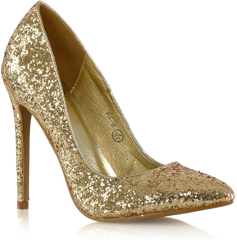ESSEX GLAM Womens Stiletto Heels Gold Glitter