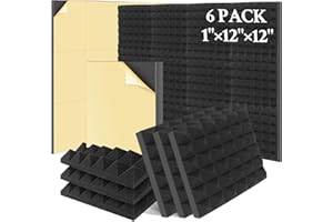 BlingCnsy 6 Pack 1"×12"×12" Soundproof Wall Panels Self-Adhesive - High Density Pyramid Sound Proof Foam Panels for Walls - Flame Retardant Acoustic Foam - Acoustic Panels for Noise Canceling