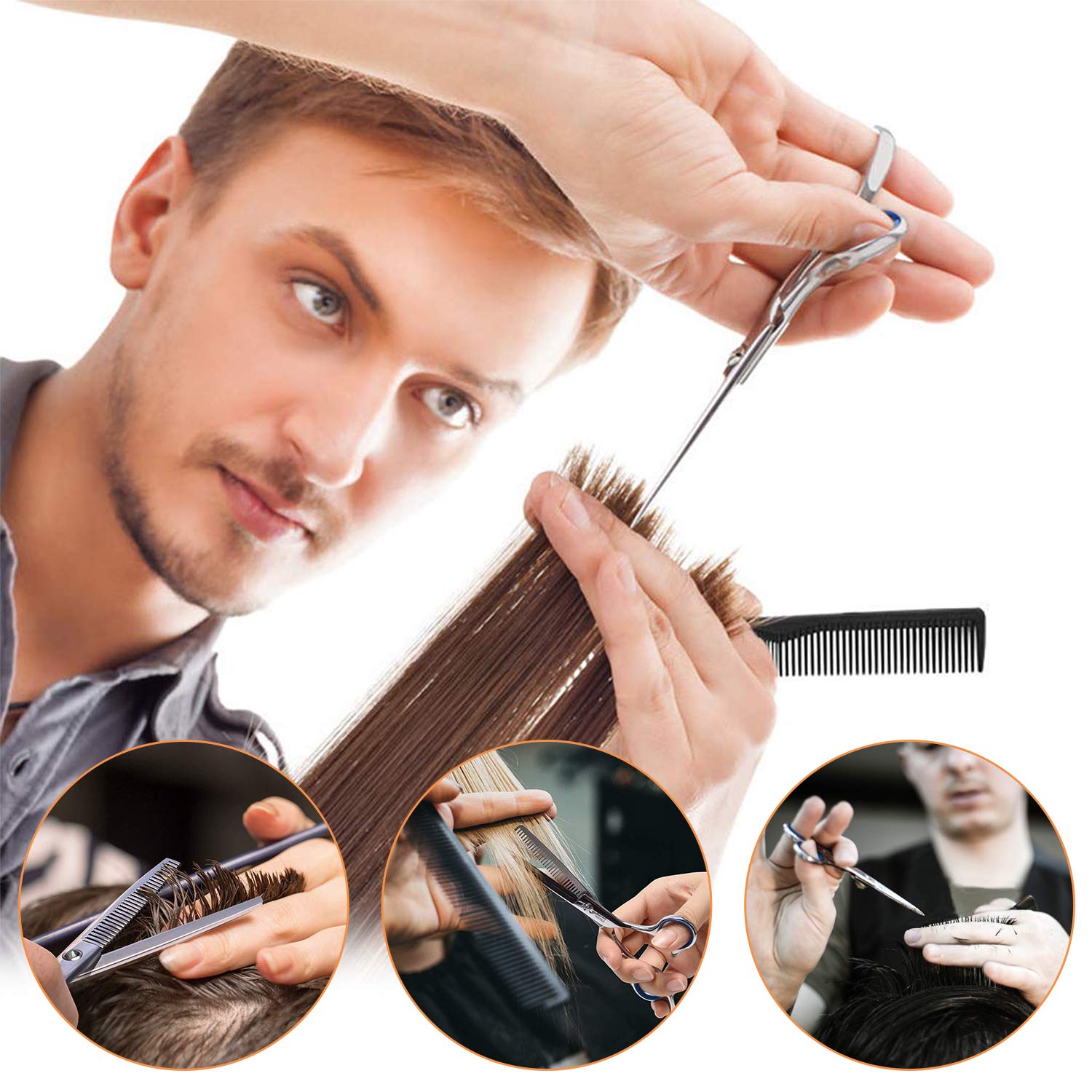 Hair Cutting Shears, Professional Hair Cutting Scissors Set, 6Pcs Haircut Shears Kit with Thinning Scissors, Hair Razor Comb, Clips, Storage Case for Barber, Salon, Home Use : Beauty