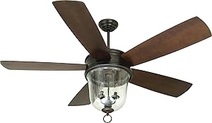 Outdoor Ceiling Fan with Light and Remote, Craftmade FB60OBG5 Fredericksburg 60 Inch for Patio Walnut Blades, Bronze