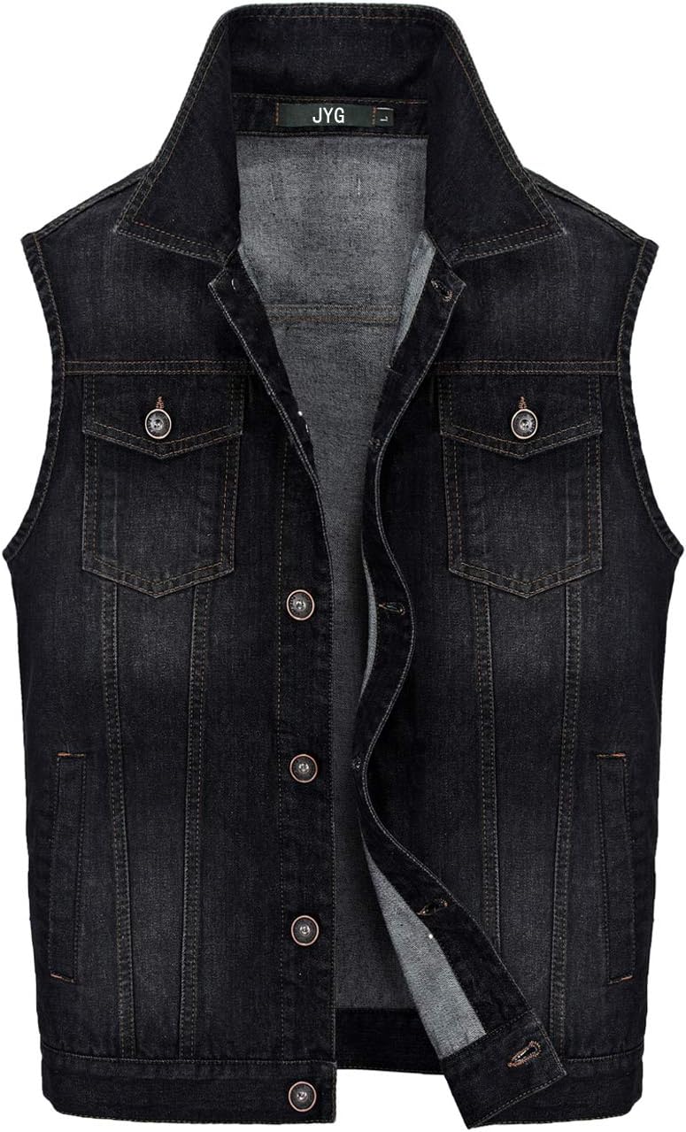 JYG Men's Casual Sleeveless Denim Vest Unlined Motorcycle Jean Jacket
