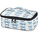 Caikeny Kids Lunch Bag Cartoon Bows Insulated Reusable Lunch Bags Blue Ribbon Lunch Box for Women School Office Picnic