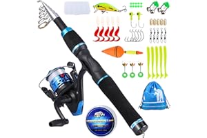 YONGZHI Kids Fishing Pole Spinning Reels,Telescopic Fishing Rod,Shoulder Pocket,Manual,Full Kits Tackle Box Travel Freshwater