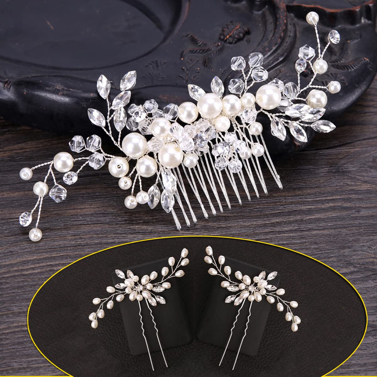 Wedding Hair Accessories for Women,Clysburtuony Bridal Flower Side Hair Clips Pearl Bridal Headpiece Wedding Hair Pins (White Combs)