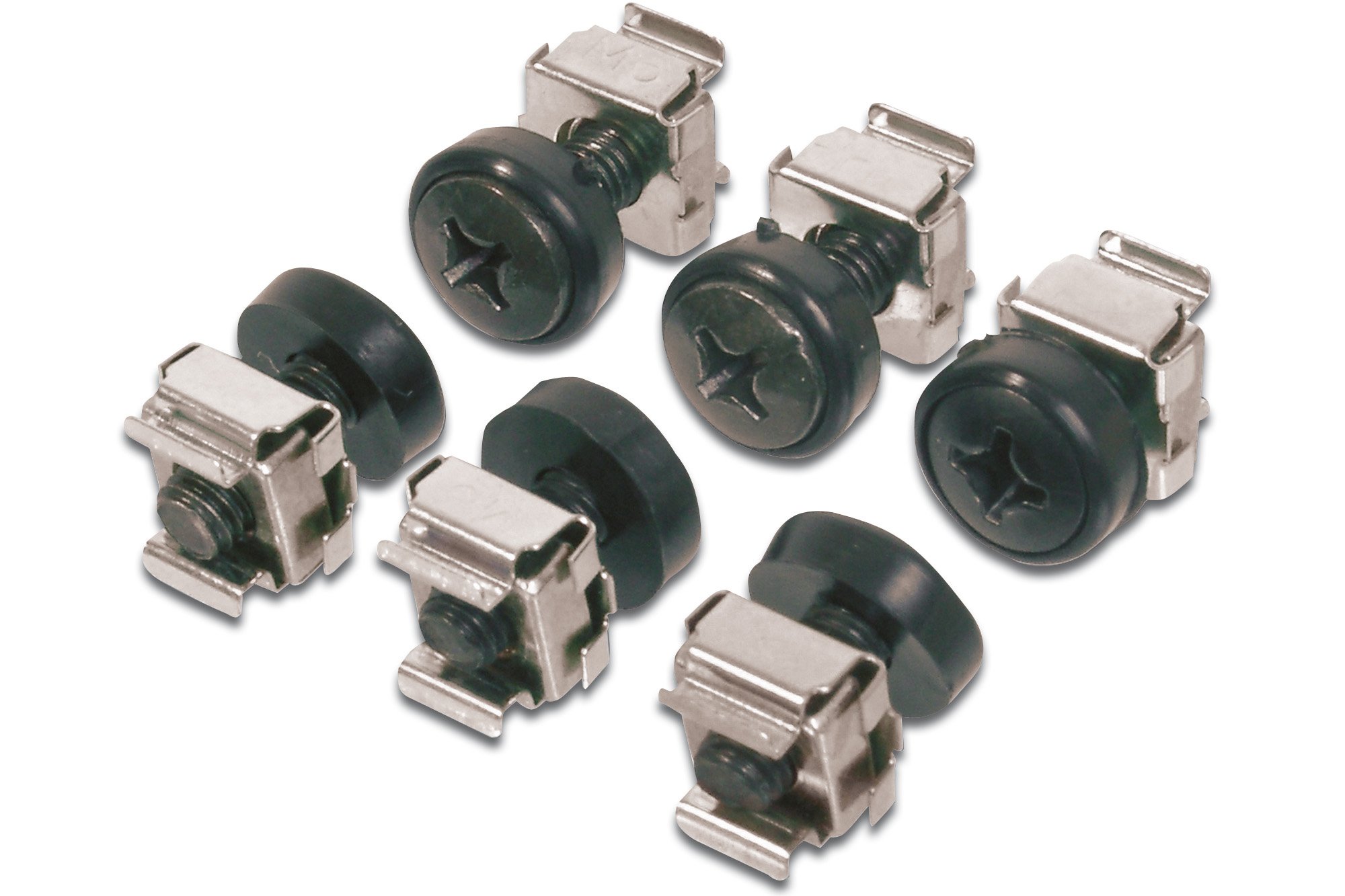 DIGITUS DN-19 SET-S – M6 screws & cage nuts – 50-piece set – Mounting screws for server cabinet, AV rack, 19-inch / 10-inch network cabinet – Mounting kit – Black