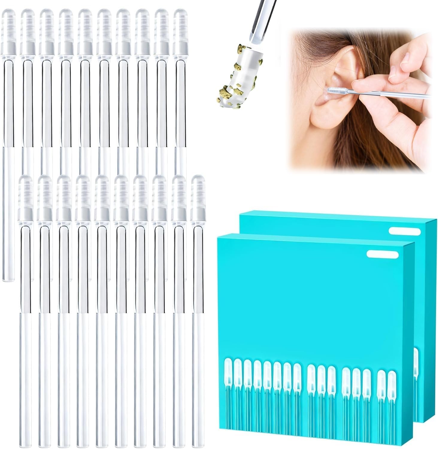 Photo 1 of 48 Pcs Earwax Removal Adhesive Swabs Ear Wax Removal Tool & Ear Cleaning Tool Kit, with Gentle Removal Stick for All Ages