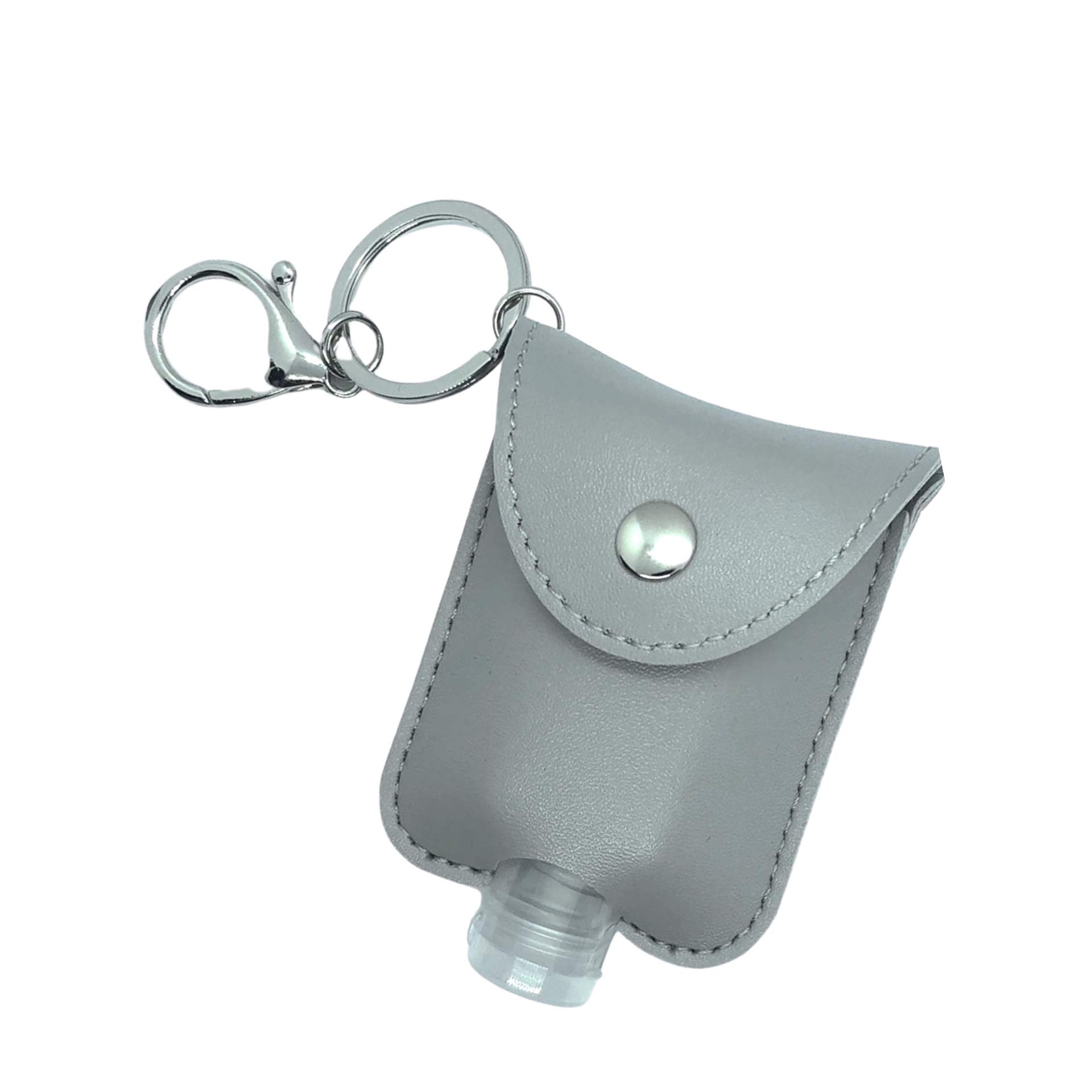 KEYLEAN Travel Leather Keyring Keychain with Refillable Flip Cap Portable Squeeze Bottle for Hand Sanitiser, Lotion, Liquid, 30ml, Gray