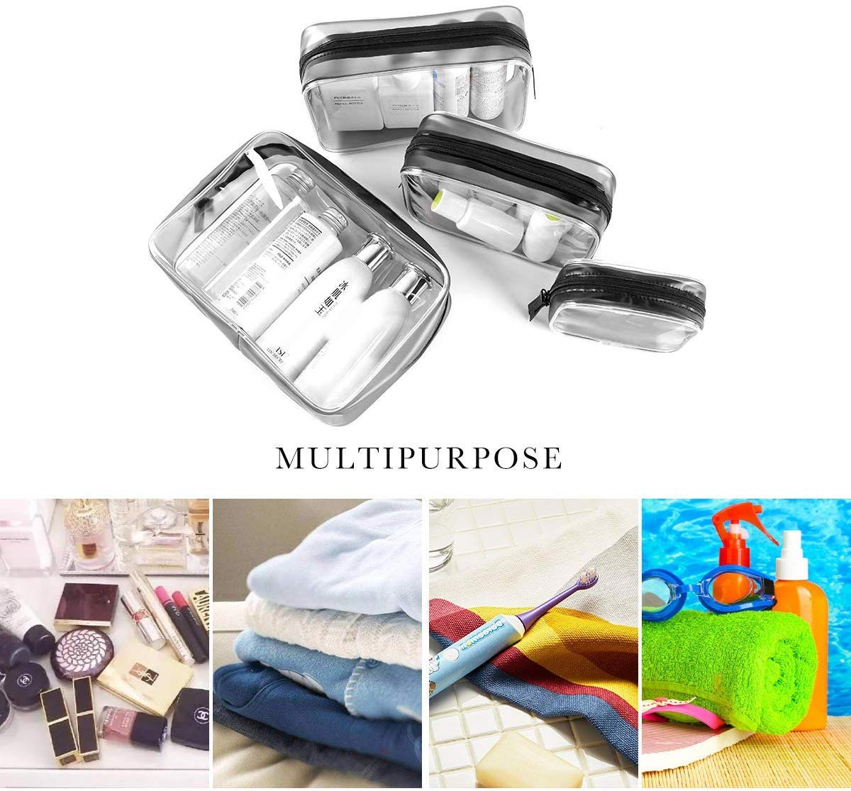 Meowoo Clear Cosmetic Bag, 4 Pcs Waterproof PVC Zippered Toiletry Carry Pouch Portable Makeup Bag Organizer Bag Set for Travel, Bathroom and Organizing (transparent)