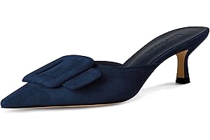 Fericzot Mule Slippers for Women,Slingback Buckle Pumps Pointed Toe Kitten Heels Shoes Slides Backless Dress Sandals