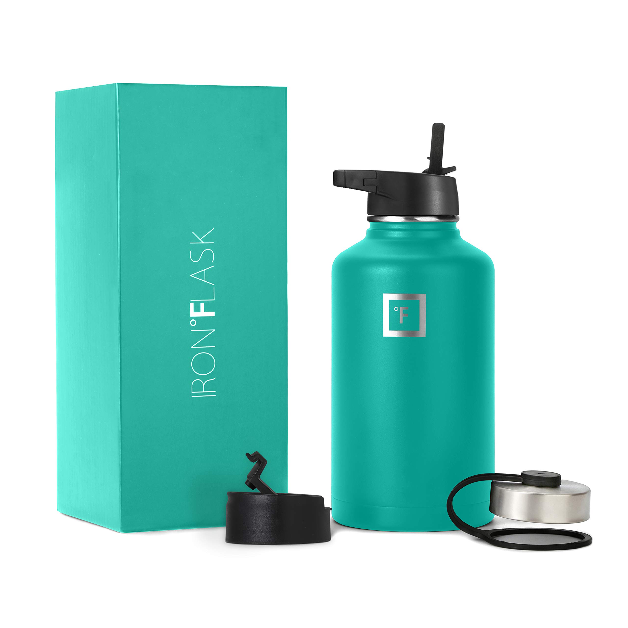 Iron Flask Sports Water Bottle 64 Oz, 3 Lids (Straw Lid),Vacuum