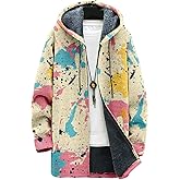 BIVENANT Mens Long Cardigan Hoodies Geometric Hooded Jacket Open front Knitted Sweater Hoodie with Pockets Winter Coats