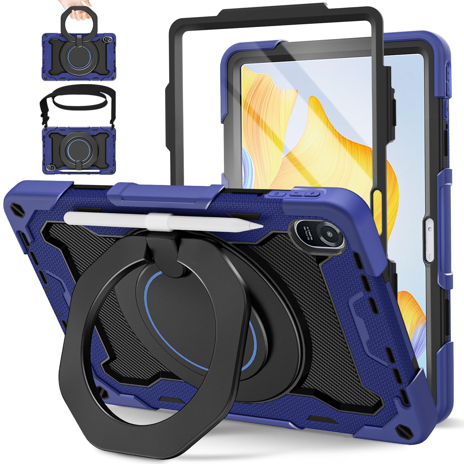 ROISKIN for Honor Pad 8 12 Inch Case 2022 for Kids,Heavy Duty Shockproof Cover with Screen Protector & Rotating Stand & Shoulder Strap & Pencil Holder,Blue — image 1