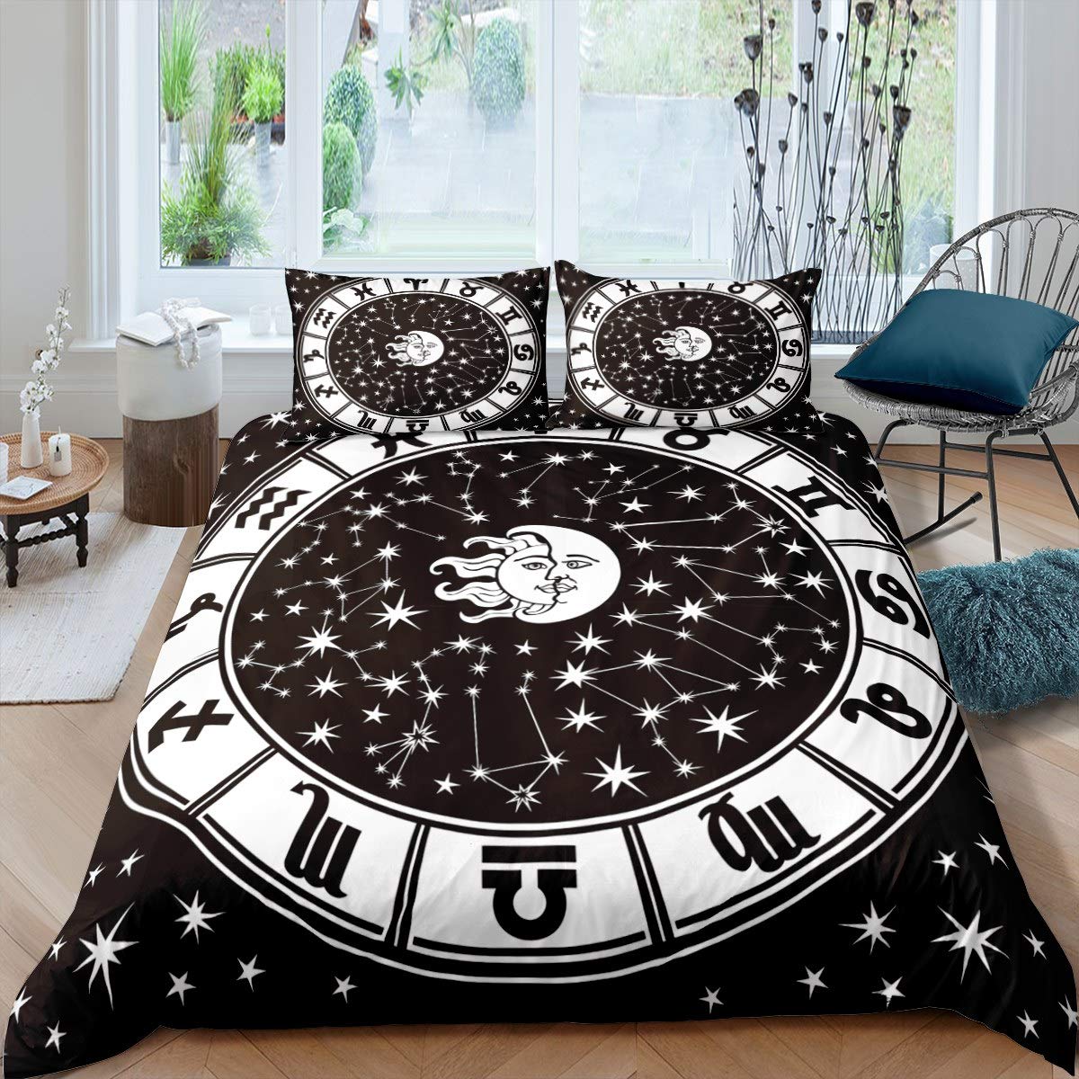 Zodiac Comforter Cover Constellations Duvet Cover Set For Boys Girls Teens Youth Kids Bedroom,Horoscopes Bedding Set Black And White Sun Stars Fashion Print,Decor 2 Pcs Single Size