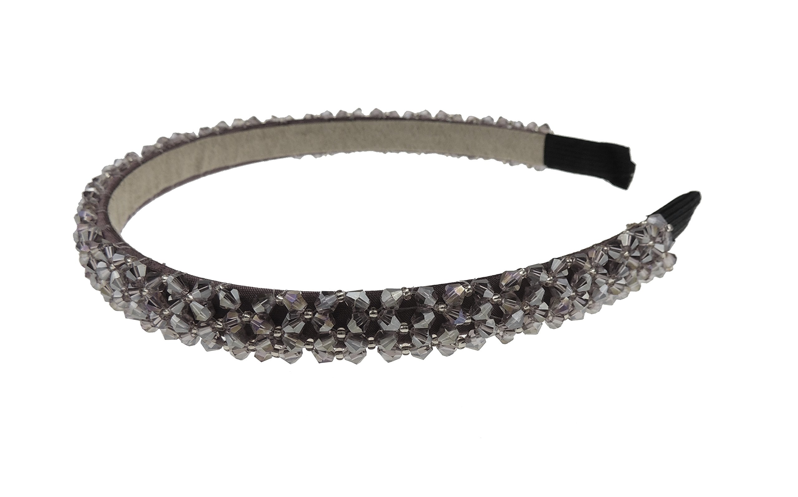 Womens Beaded Diamante Crystal Encrusted Sparkly 1.5cm Wedding Formal Occasion Bridesmaid Christmas Birthday Pageant Evening Bridal Party Formal Alice Band Headwear Hairband Headband (Dark grey)