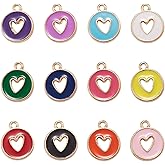 KitBeads 60pcs Enamel Heart Charms Multi Colors Round Hollow Heart Charms for Jewelry Making Braclets Bulk