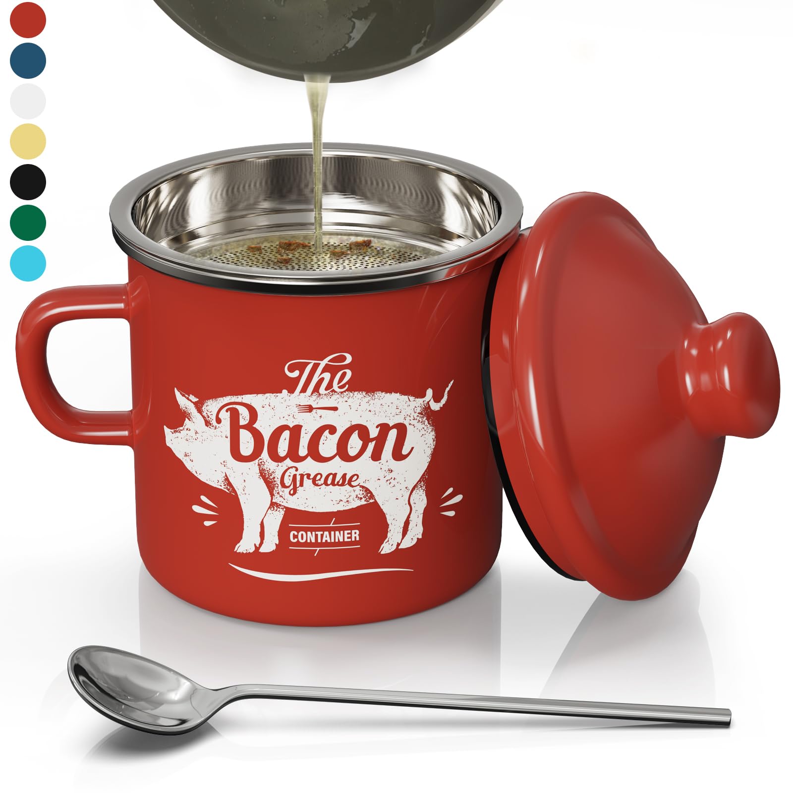Photo 1 of ***MISSING PARTS***
PGYARD Mini Bacon Grease Container With Strainer - 15OZ Enamel Grease Saver, Farmhouse Bacon Grease Keeper For Kitchen Fat Storage, Dishwasher Safe-Red
