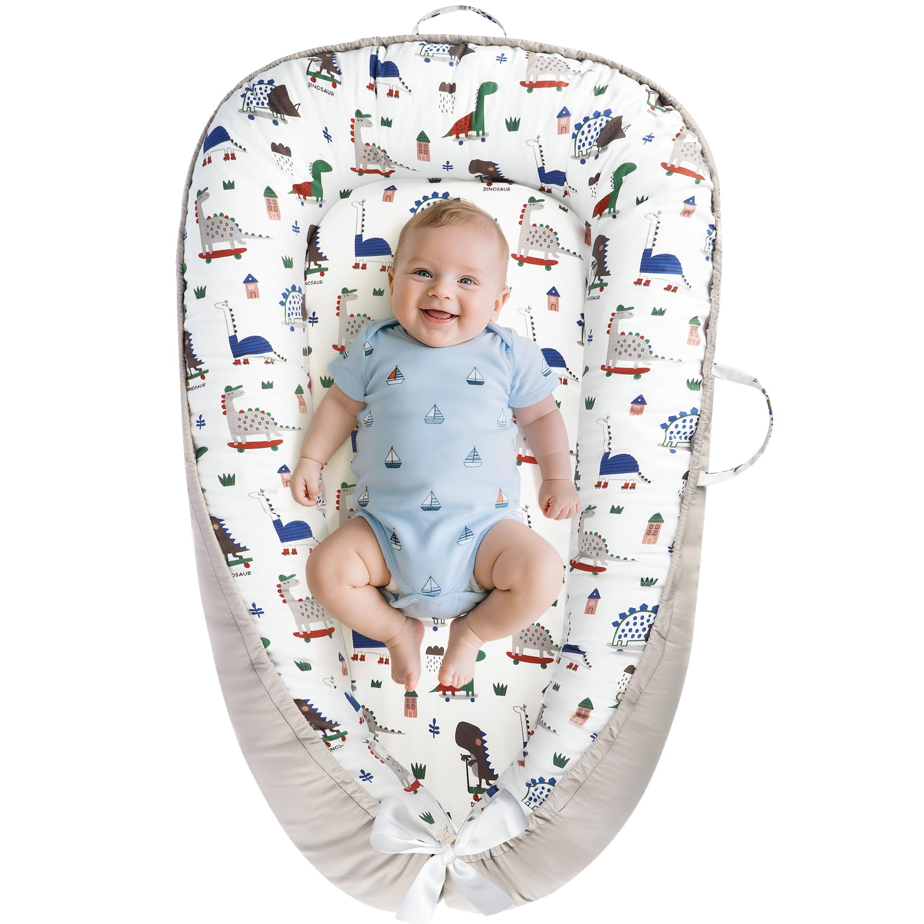 Photo 1 of BBWOO Baby Lounger - Baby Lounger for Newborn 0-24 Months, Breathable and Soft Cotton Cover Baby Nest, Portable Cozy Tummy Time Lounger for Home and Travel, Ideal Baby Essentials & Shower Gifts