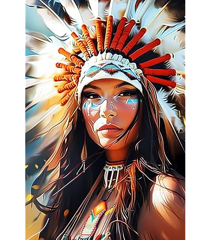 Aazon.co: Native Aerican Diaond Painting Kits - Feather Headdress Girl Full Round Crystal