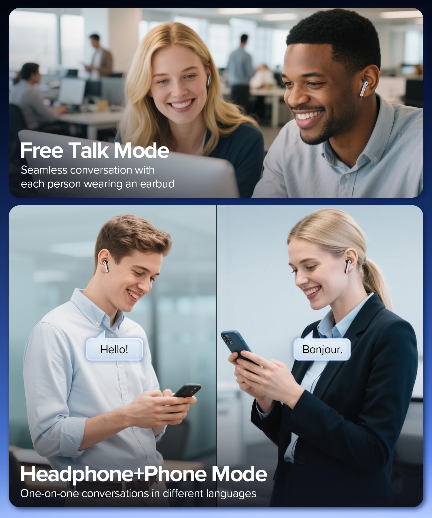 AI Translation Earbuds Real Time 164 Languages Translator Ear Buds Audifonos Traductores Inglés Español 70H Playtime Wireless Earphones AI Bluetooth Headphones for Travel Meeting Learning Black