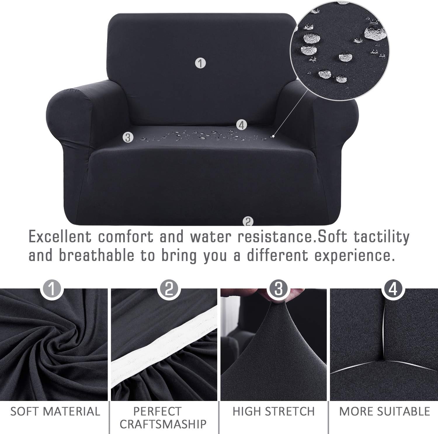 TAOCOCO Stretch Water Resistance One-Piece Armchair Slipcover, Couch Cover for One-Seat Furniture Protector with 1pc Pillowcase, Polyester-Spandex Fabric Slipcover (Armchair 32"-47'') (Lead Grey): Kitchen & Dining