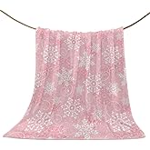 Christmas Throw Blankets, Pink White Snowflakes Pattern Soft Fleece Blanket Decorative for Home Sofa Couch Chair Living Bedroom,40x50 Inches, Winter