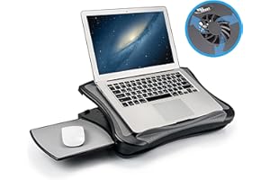 MAX SMART Laptop Lap Pad Laptop Stand with Attached Mouse Pad, Cushion and USB Cooling Fan, Non-Slip Heat Shield Tablet Computer Stand for Sturdy Work Station for Home, Office, Bed Sofa, Couch and Car
