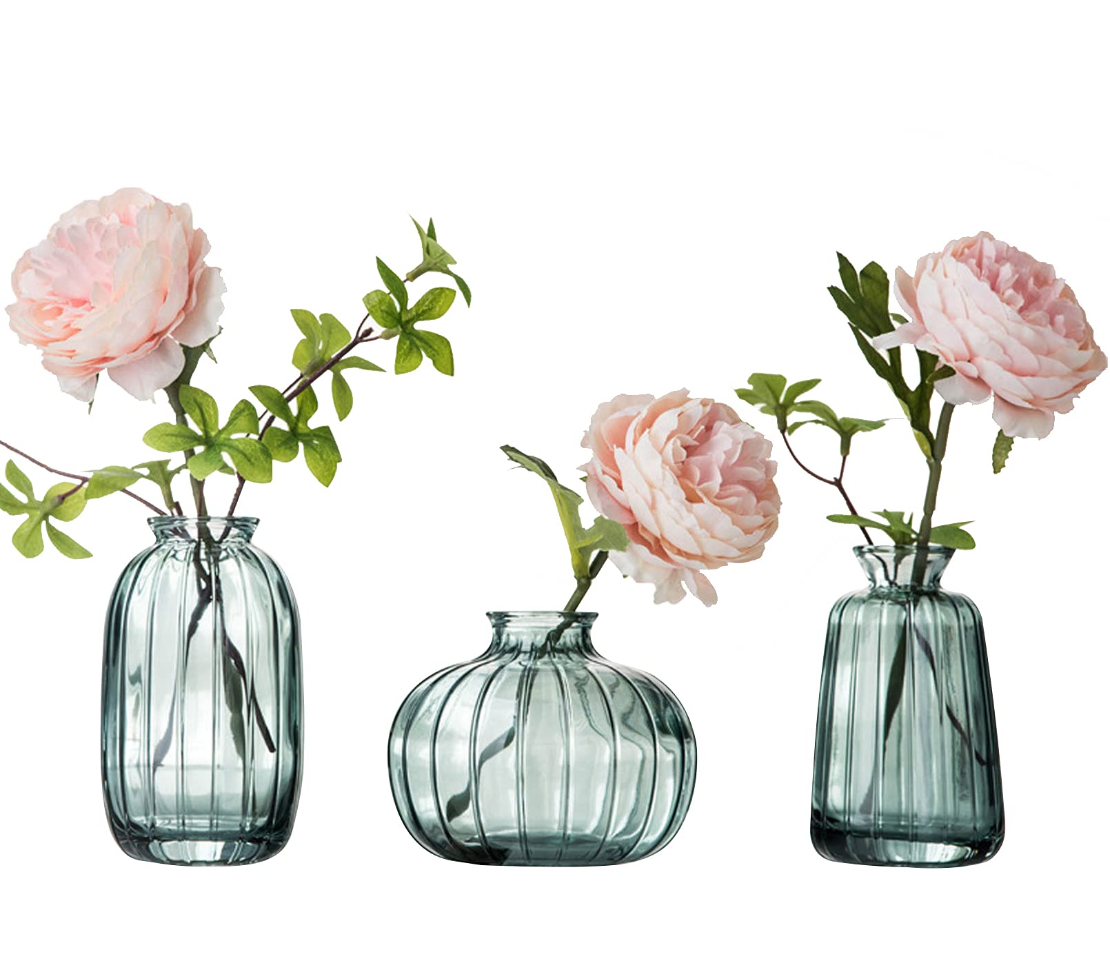 Glass Bud Vase Set of 3, Decorative Small Vase for Table Living Room Bedroom Home Office Kitchen Decor Green — image 1