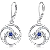 Evil Eye Dangle Earrings for Women 925 Sterling Silver Evil Eye Leverback Earrings Turkish Good Luck Protection Jewelry Gifts for Friends Female