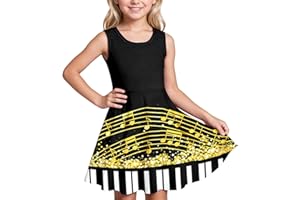 Girls' Sleeveless Music Dress Piano Keys and Notes Graphic Print Skater Dress Summer Party Dress