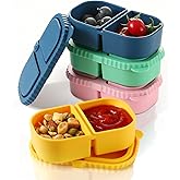 snuggery 4 pack Silicone Reusable Snack Containers with Lids - Double Compartment Snackle Box for Portion Control & Travel - BPA-Free Mini Containers for Kids, Office, Picnic