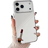 YTanazing for iPhone 17 Pro Mirror Case Women Girls Makeup,Cute Glass Glossy Mirror Back Hard Case with Clear Soft Silicone Shockproof Bumper TPU Frame for iPhone 17 Pro
